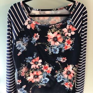 Navy striped/floral raglan